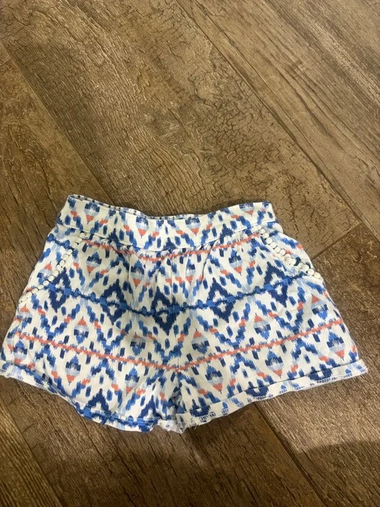 OshKosh B'gosh White Shorts with Blue & Coral Ikat Print - Picture 1 of 5